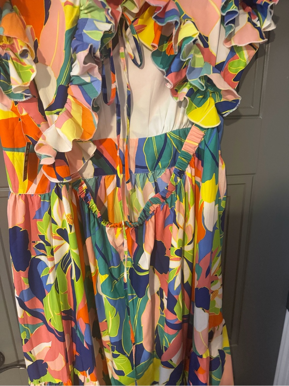 Colorful Ruffle Floral Midi Dress - Picture 3 of 6